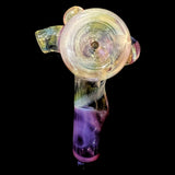 Top view of the hammer pipe bowl, fumed rim in pale gold with marbles either side