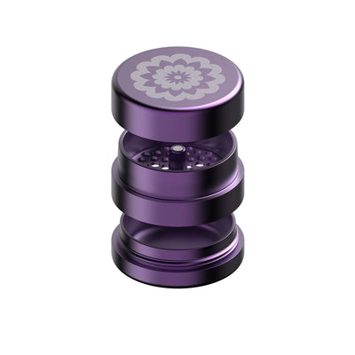 Flower Mill Next-Gen Standard 2.5 in purple, open, showing all three anodised sections.