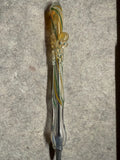 Hand blown glass pen by Chris Barclay with sculpted octopus and inside-out color lines in green and yellow — sold example, each pen unique