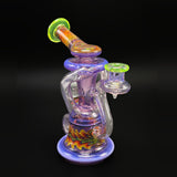 The recycler from the front, green accents on the mouthpiece and the handmade 10 mm joint