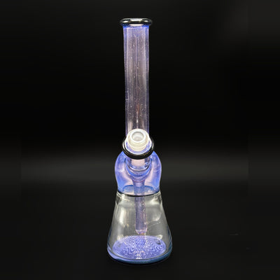 Antho Glass UV mini tube, nine inches tall, the 14 mm joint facing the camera above a bow tie reversal base