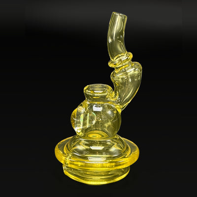 Baby Gorilla Sherlock-style dry Puffco Peak top in pale yellow glass, side profile with the bent mouthpiece