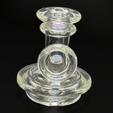 Baby Gorilla clear dry Puffco Peak top, the mouthpiece facing the camera, opal inside