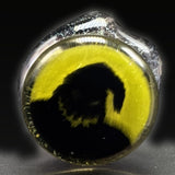 Close-up of the yellow and black top under clear on the Pivot top