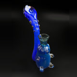 Gonzo Glass gummy bear Sherlock, a blue glass bear beside a cobalt stem with raised dots, front three-quarter view