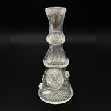 Hensley Glass clear skull stamped mini tube, six and a half inches tall, the 10 mm joint facing the camera
