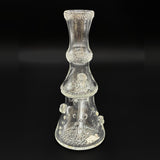 Three-quarter view of the hand blown clear tube with the two hole diffy running down into the base
