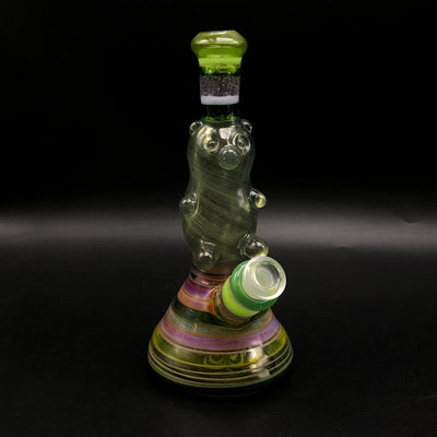 Gonzo Glass Works x Wil Glass gummy bear tube, fumed bear body on a banded green and pink foot.