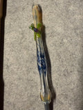 Hand blown glass pen by Chris Barclay with sculpted green sea turtle, purple shell, blue frit spotting — sold example, each pen unique