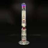 Spencer J x Shelley Sunshine collab tube, 15 inches, clear glass with black and purple bands and sculpted characters inside