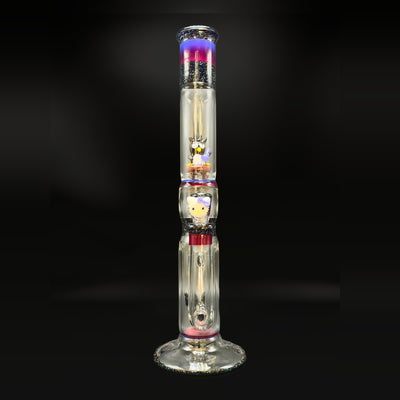 Spencer J x Shelley Sunshine collab tube, 15 inches, clear glass with black and purple bands and sculpted characters inside