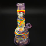 Spencer J basketweave mini tube, full view, rainbow stripes over a purple foot