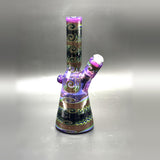 Talon Glass rig with reversal line work over Royal Jelly purple, full view with the joint on the right