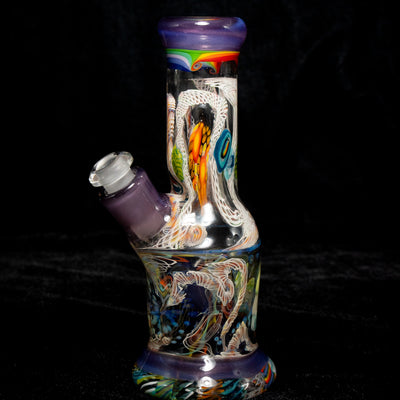 Spencer J mini tube with millie and latticino work, purple mouthpiece and foot.