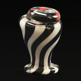 Glass top for the Puffco Pivot, black and white stripes with a millie set under clear on top, side view
