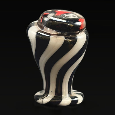 Glass top for the Puffco Pivot, black and white stripes with a millie set under clear on top, side view