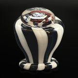 Glass top for the Puffco Pivot in black and white jailbird stripes, a millie set under clear on top, side view