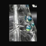 Detail of raised silver slyme dots and hand carving on the shoulder of the beaker