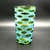 Wil Glass pint glass, green glass with silver fuming and dark green oval spots, full view