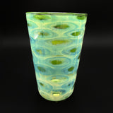 A second hand blown glass, softer mint and aqua with wide green ovals under silver fuming, full view
