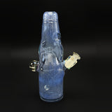 Wil Glass Dabune bottle in blue glass, full view with the fumed 14 mm joint on the right