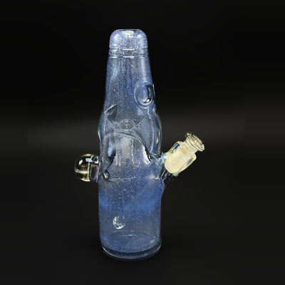 Wil Glass Dabune bottle in blue glass, full view with the fumed 14 mm joint on the right