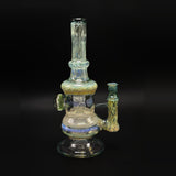 Hampton x Wil Glass blooper in clear glass with silver stringers, full view with the 10 mm joint on the right