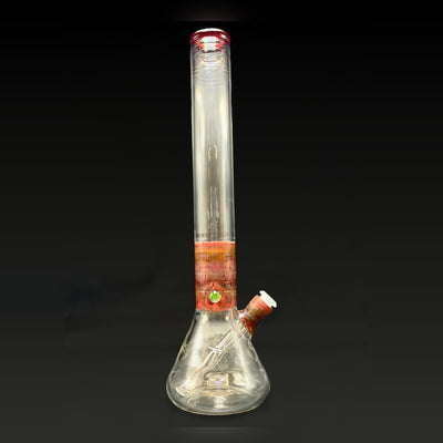 Wil Glass bricked up beaker tube, straight on, the brick band and invader millie on the neck, the matching bowl in