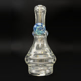 Wil Glass dry Puffco Peak top in clear glass, front view with the blue particle collider attachment