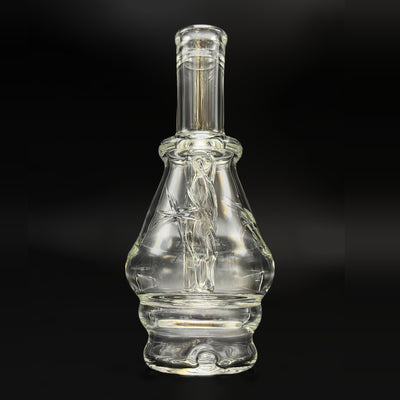 Wil Glass clear Puffco Peak top with carving, front view