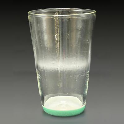 Wil Glass double layer cup II, side profile, clear glass with carving and a Tidepool green foot