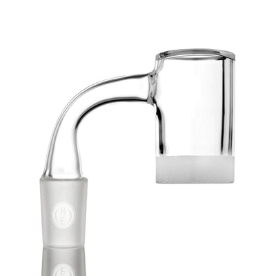 Highly Educated 25mm Gavel 3 quartz banger, side view with frosted joint, on white.