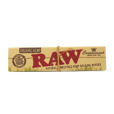 RAW Organic Hemp Connoisseur pack, King Size Slim papers with tips.