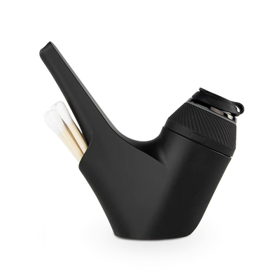 Puffco Proxy travel pipe in black, the device seated in its rubber pipe body.
