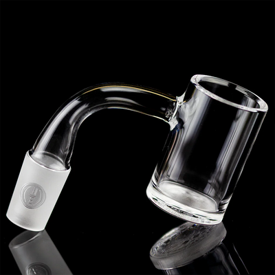 Highly Educated 25mm Gavel SE quartz banger, side view with frosted joint, on black.